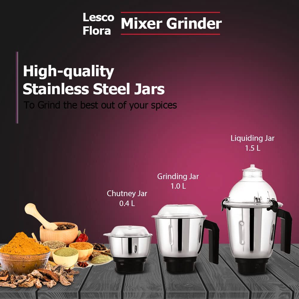 Flora 550 Watts Mixer Grinder 3 Jars