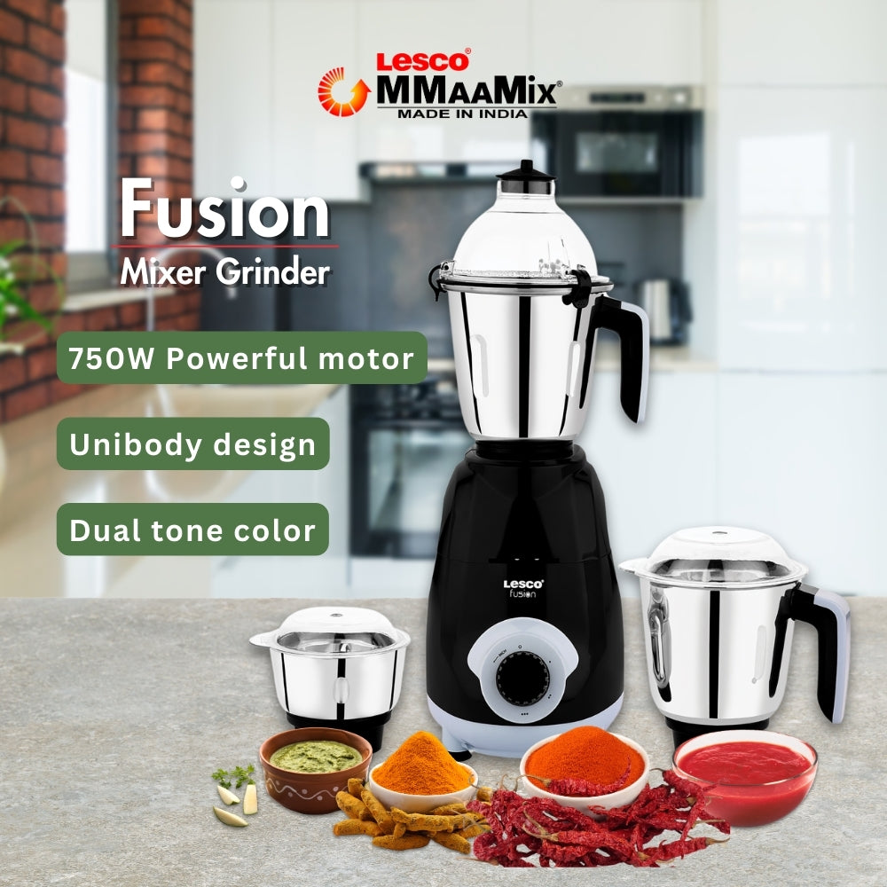 Fusion 750 Watts Mixer Grinder 3 Jars Black