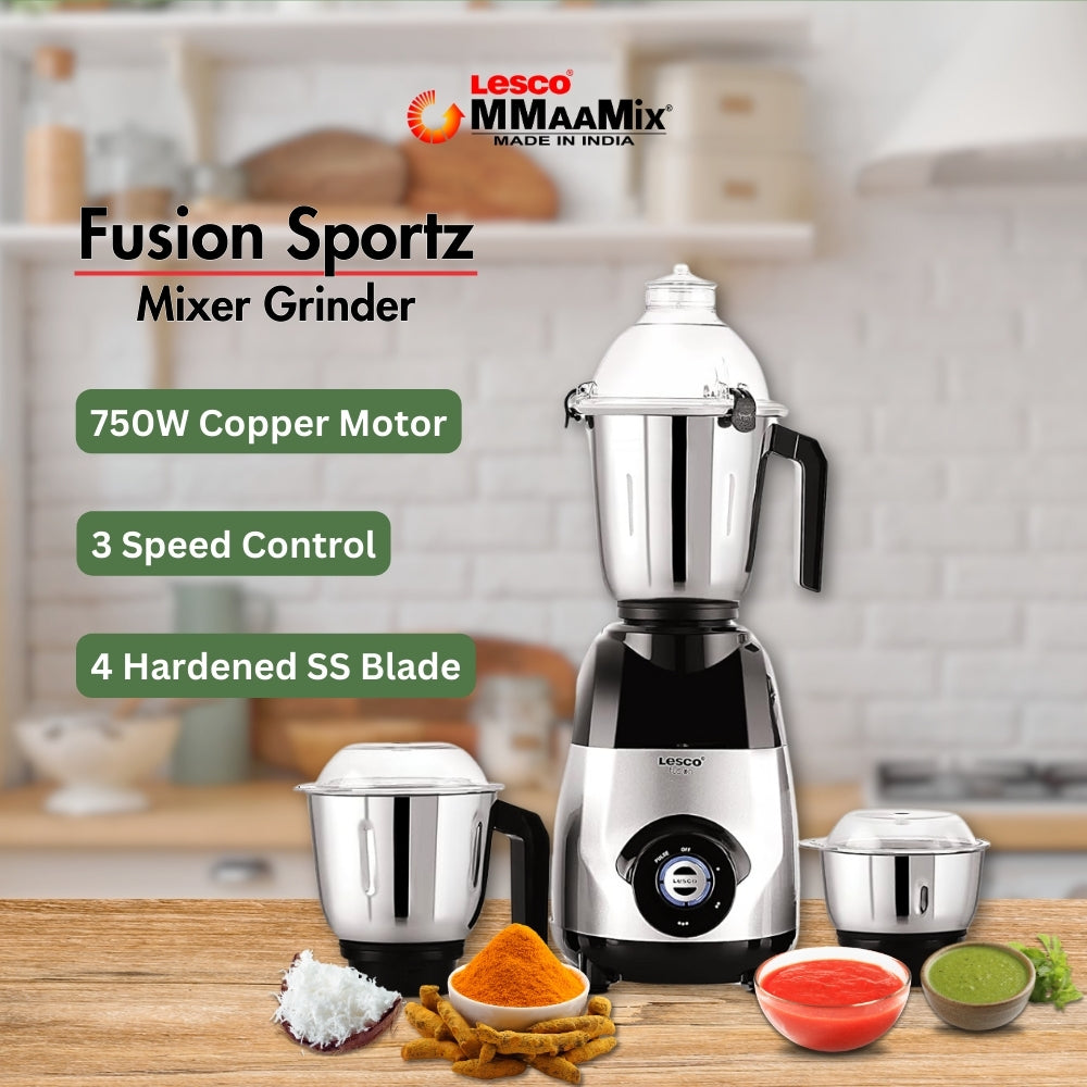 Fusion Sportz 750w Mixer Grinder 3 stainless Steel Jars