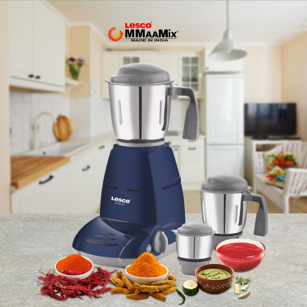 Glossy 550w Mixer Grinder 3 Jar Blue