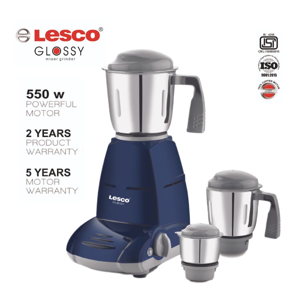 Glossy 550w Mixer Grinder 3 Jar Blue