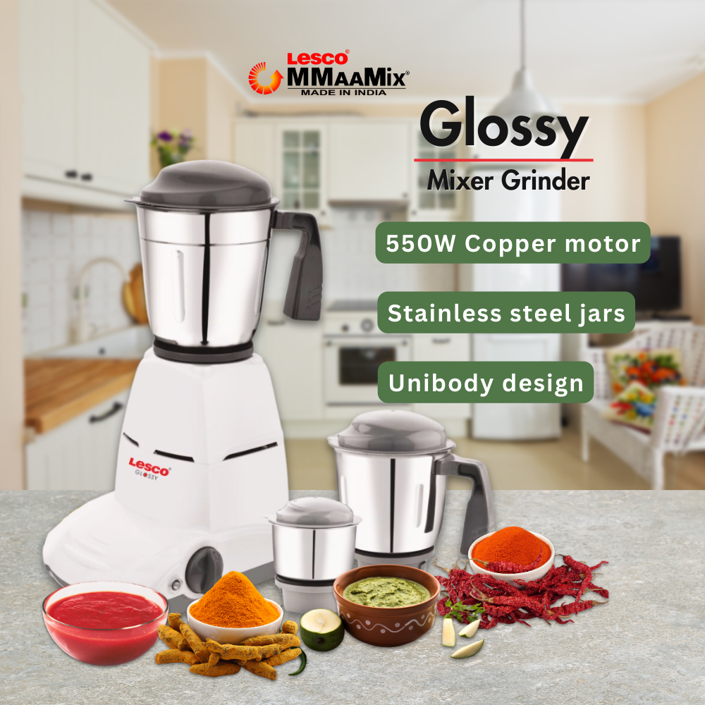 Glossy 550w Mixer Grinder 3 Jar White