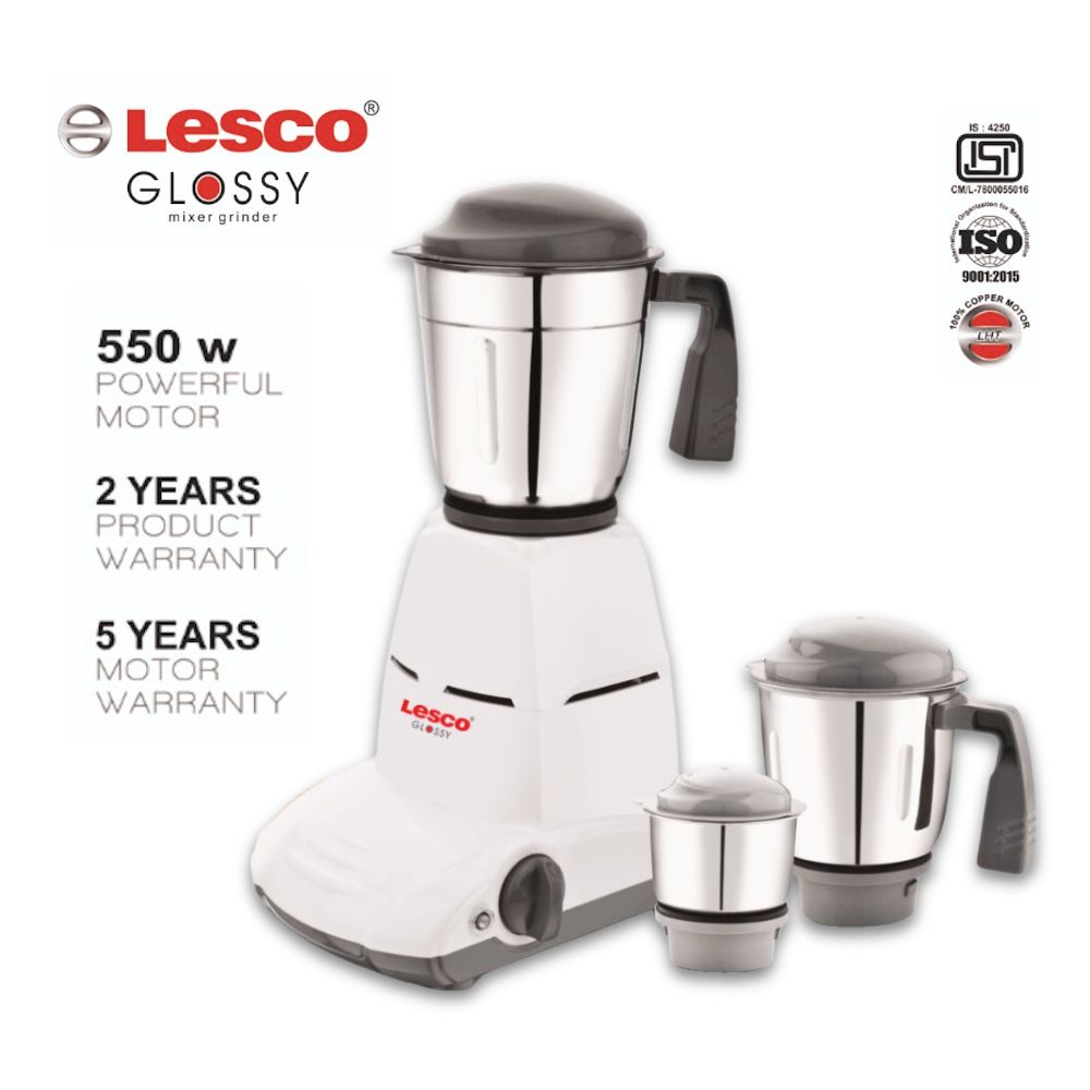 Glossy 550w Mixer Grinder 3 Jar White