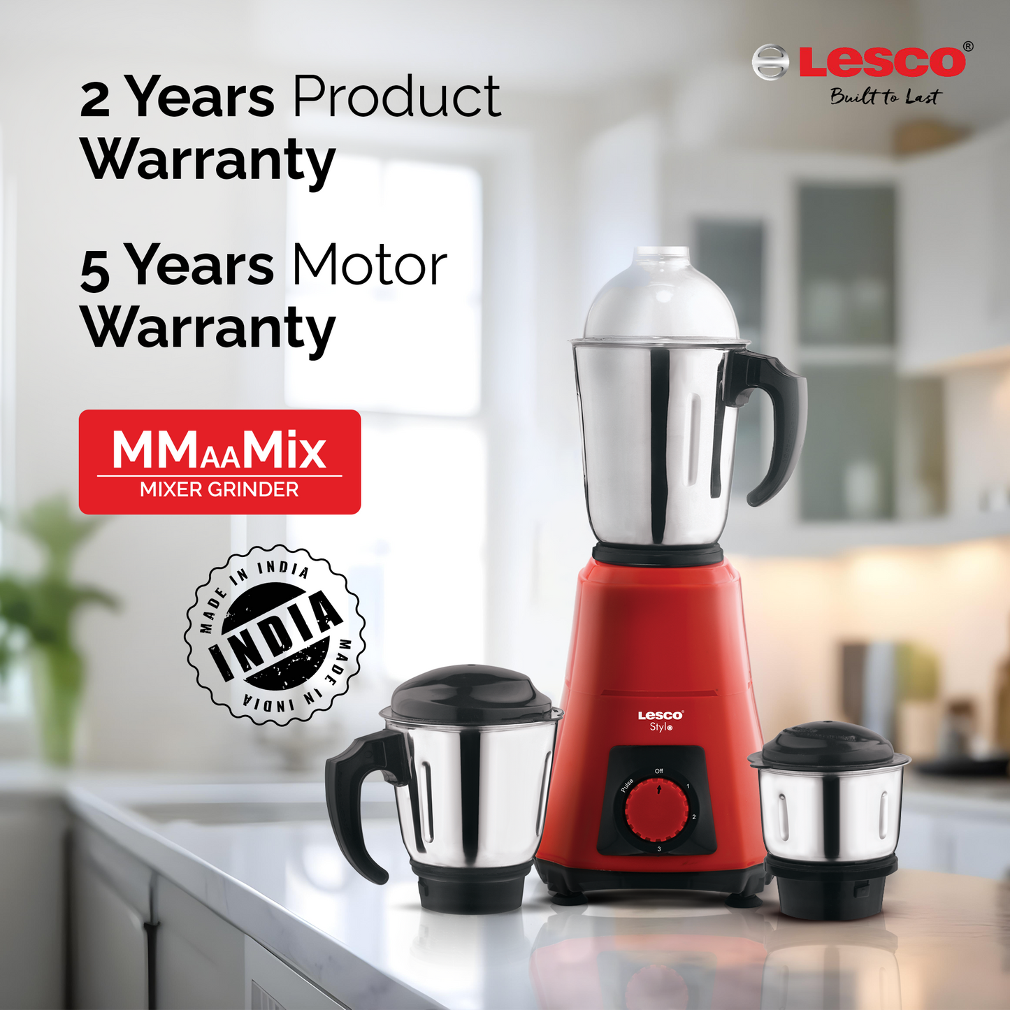 Stylo Mixer Grinder 550 Watts 3 Jars - Red