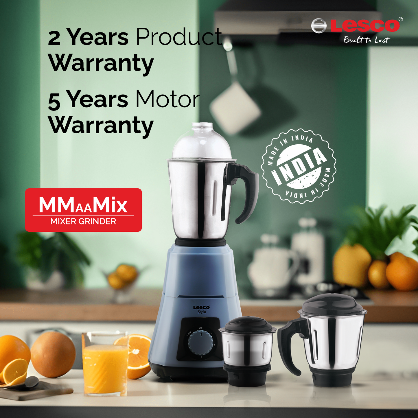 Stylo Mixer Grinder 550 Watts 3 Jars - Blue