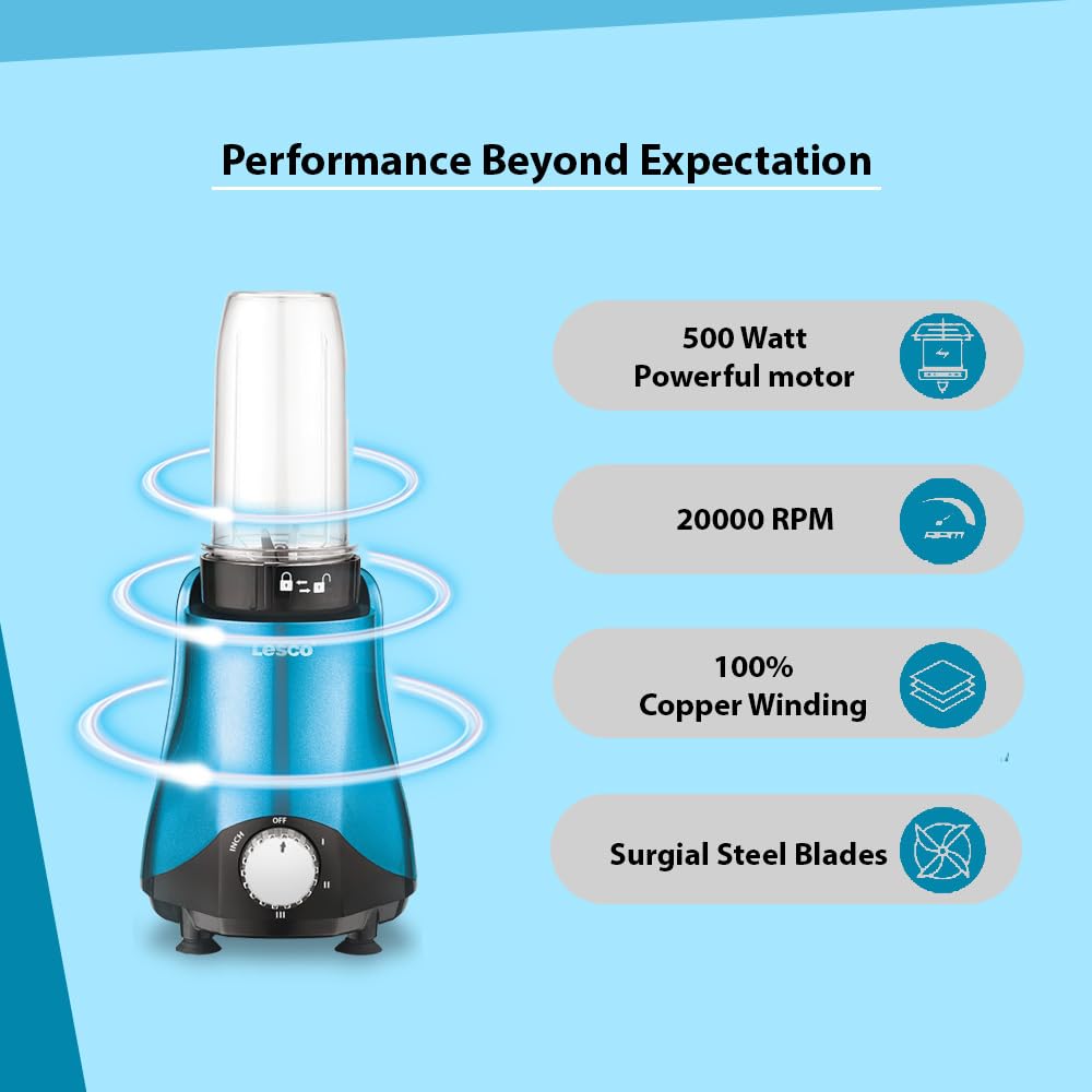 Lesco MMaaVita 500W Nutribooster Bullet Mixer Grinder(Blue)