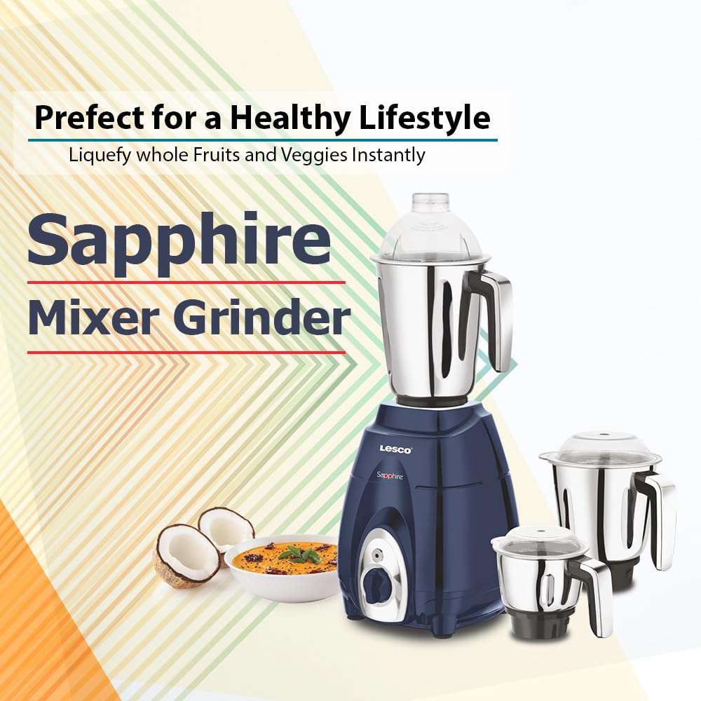 Sapphire 1000 Watts Mixer Grinder with 3 Jars Blue