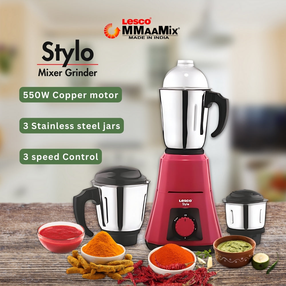 Stylo Mixer Grinder 550 Watts 3 Jars