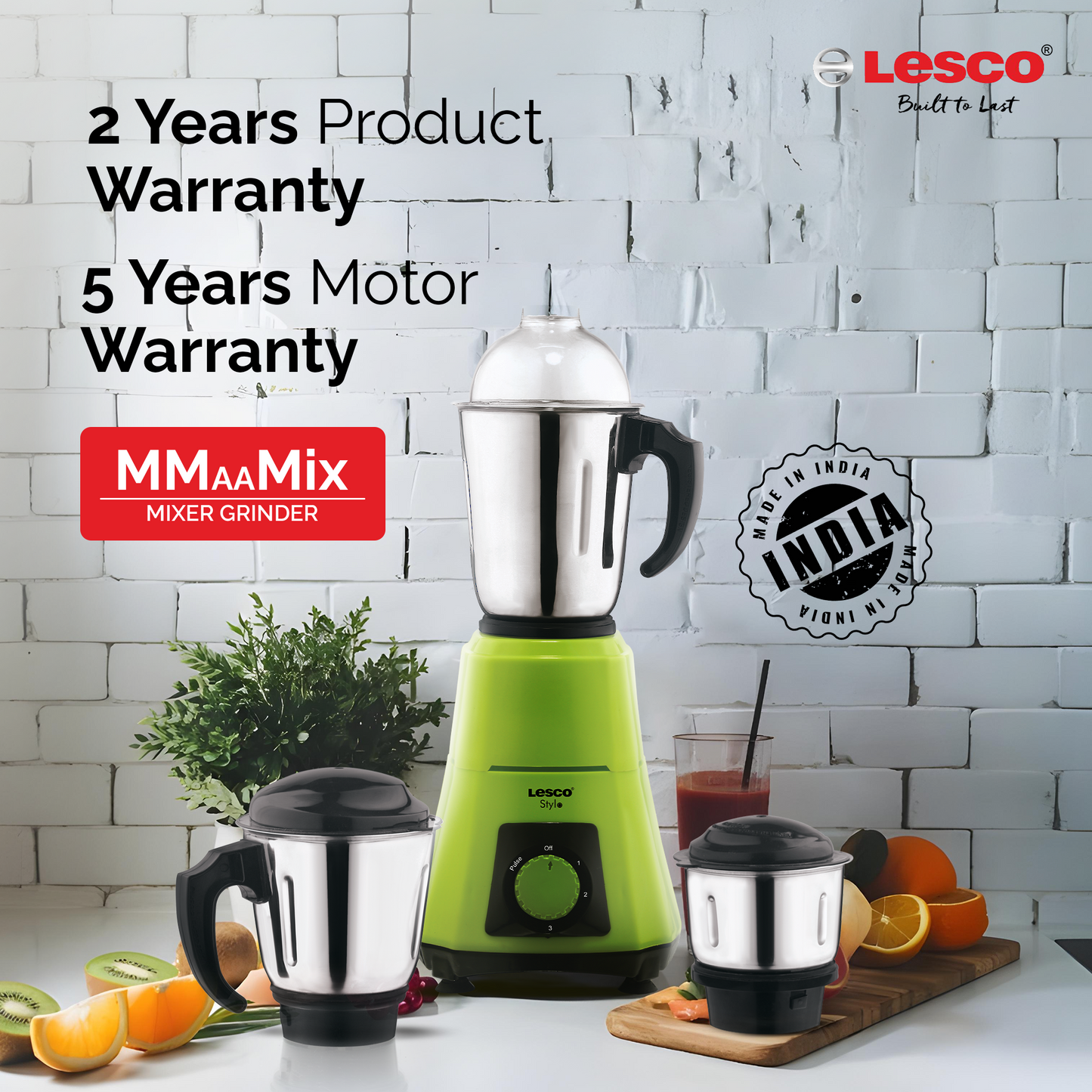 Stylo Mixer Grinder 550 Watts 3 Jars - Green