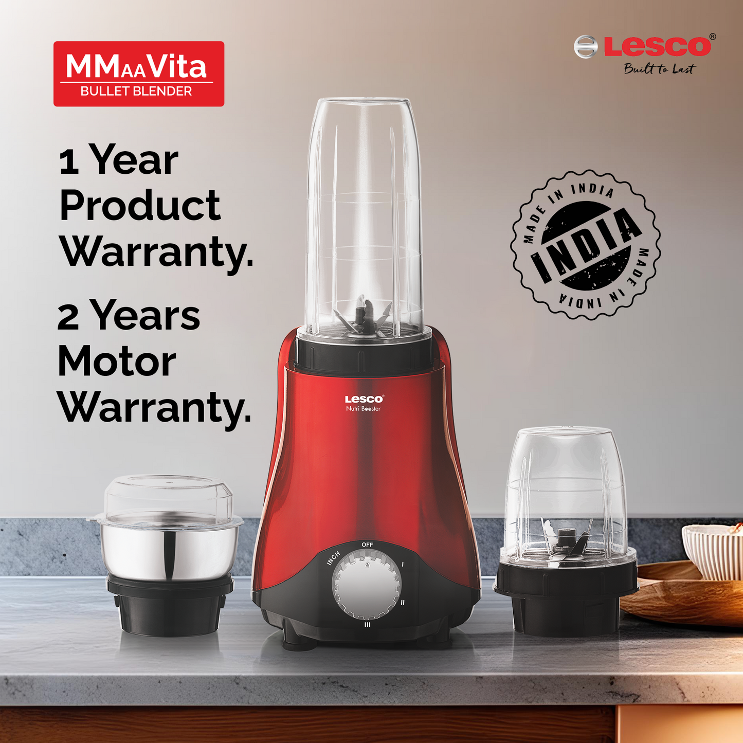 Lesco MMaaVita 500W Nutribooster Bullet Mixer Grinder(Red)