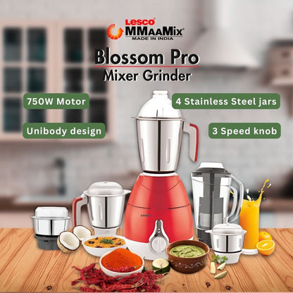 Blossom Pro 750w Mixer Grinder 4 Jar with 250ml (1 unit) jar free