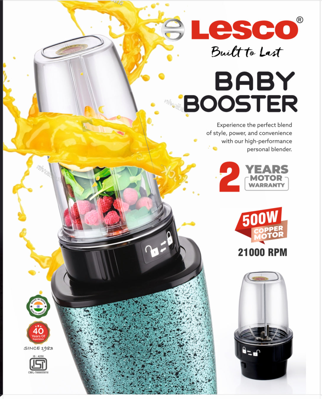 BABY BOOSTER 500 WATTS WITH 2 PC BULLET JARS COPPER MOTOR