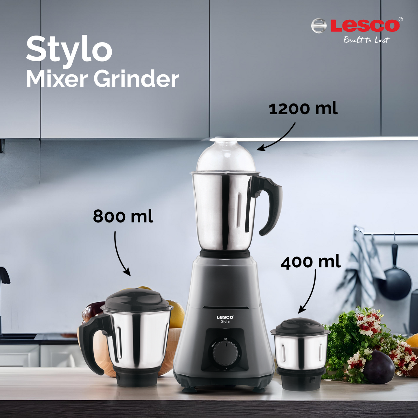 Stylo Mixer Grinder 550 Watts 3 Jars Grey