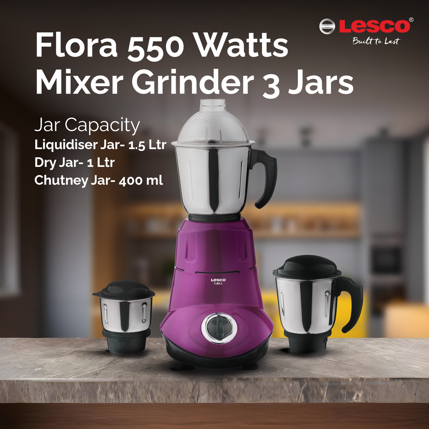 Flora 550 Watts Mixer Grinder 3 Jars