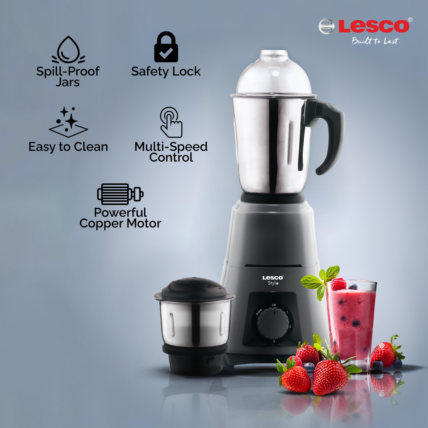 Stylo Mixer Grinder 550 Watts 3 Jars Grey