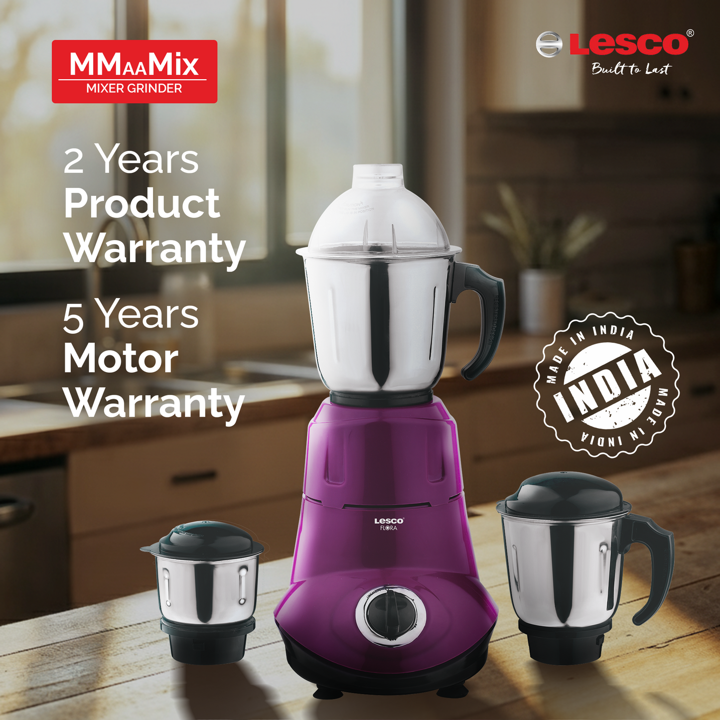 Flora 550 Watts Mixer Grinder 3 Jars