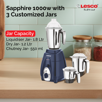 Sapphire 1000 Watts Mixer Grinder with 3 Jars Blue