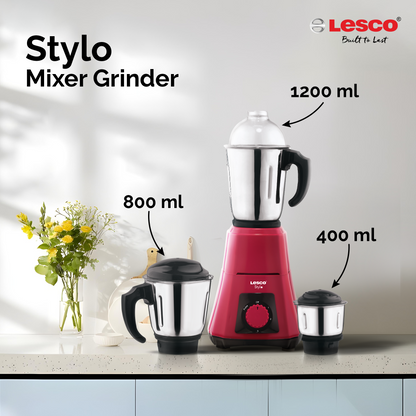 Stylo Mixer Grinder 550 Watts 3 Jars - Pink