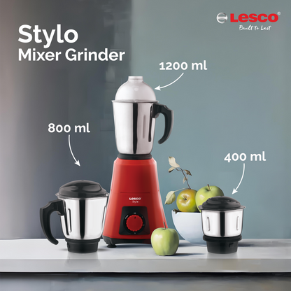 Stylo Mixer Grinder 550 Watts 3 Jars - Red