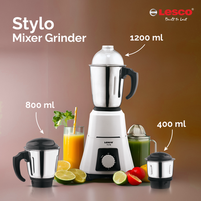 Stylo Mixer Grinder 550 Watts 3 Jars - White