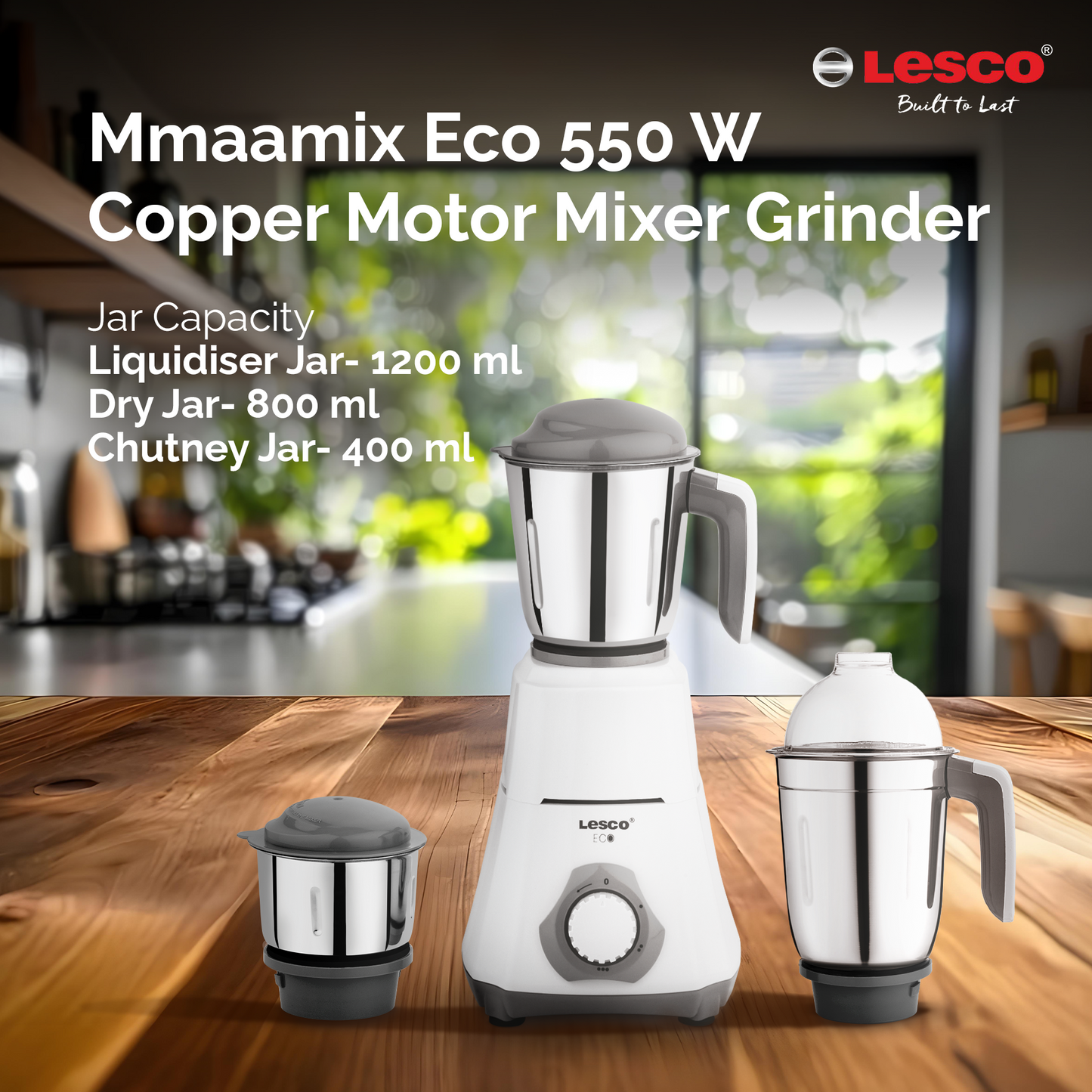 Lesco Mmaamix Eco 550 W Copper Motor Mixer Grinder with 250ml jar FREE