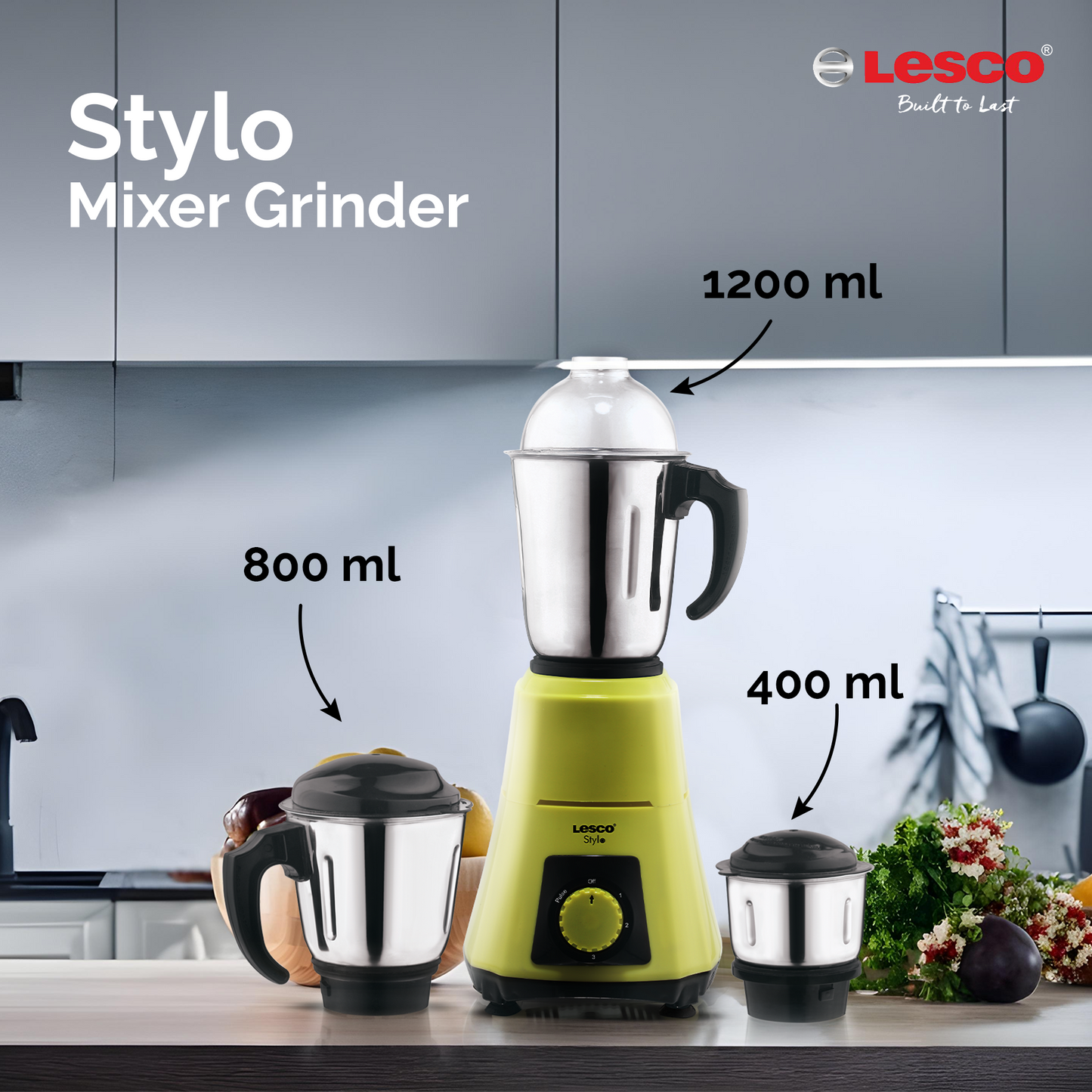 Stylo Mixer Grinder 550 Watts 3 Jars - Yellow