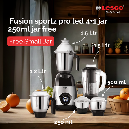 Fusion Sports Pro 750w Mixer Grinder 4 Jar with 250ml (1 unit) jar Free
