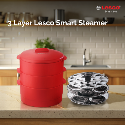 Lesco Smart Steamer with Steel 2 Idli Stands & 1 Appam Stand