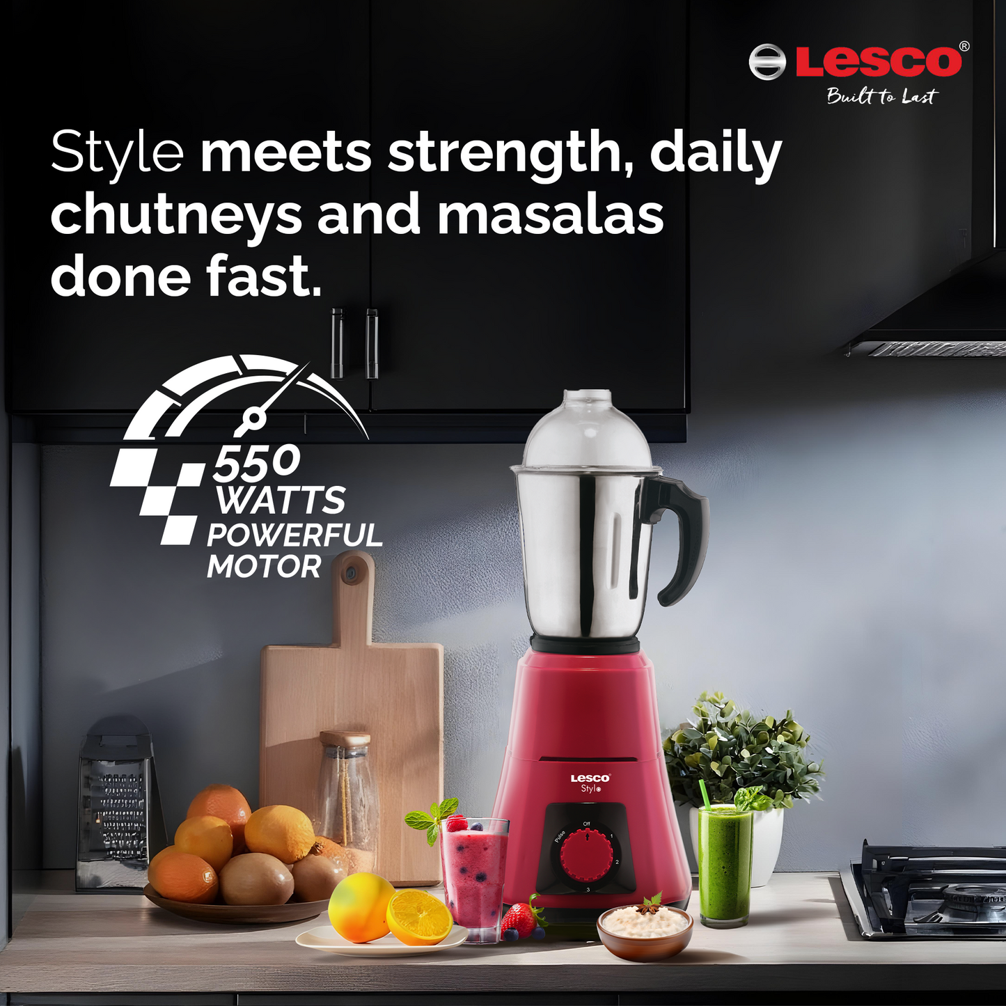 Stylo Mixer Grinder 550 Watts 3 Jars - Pink