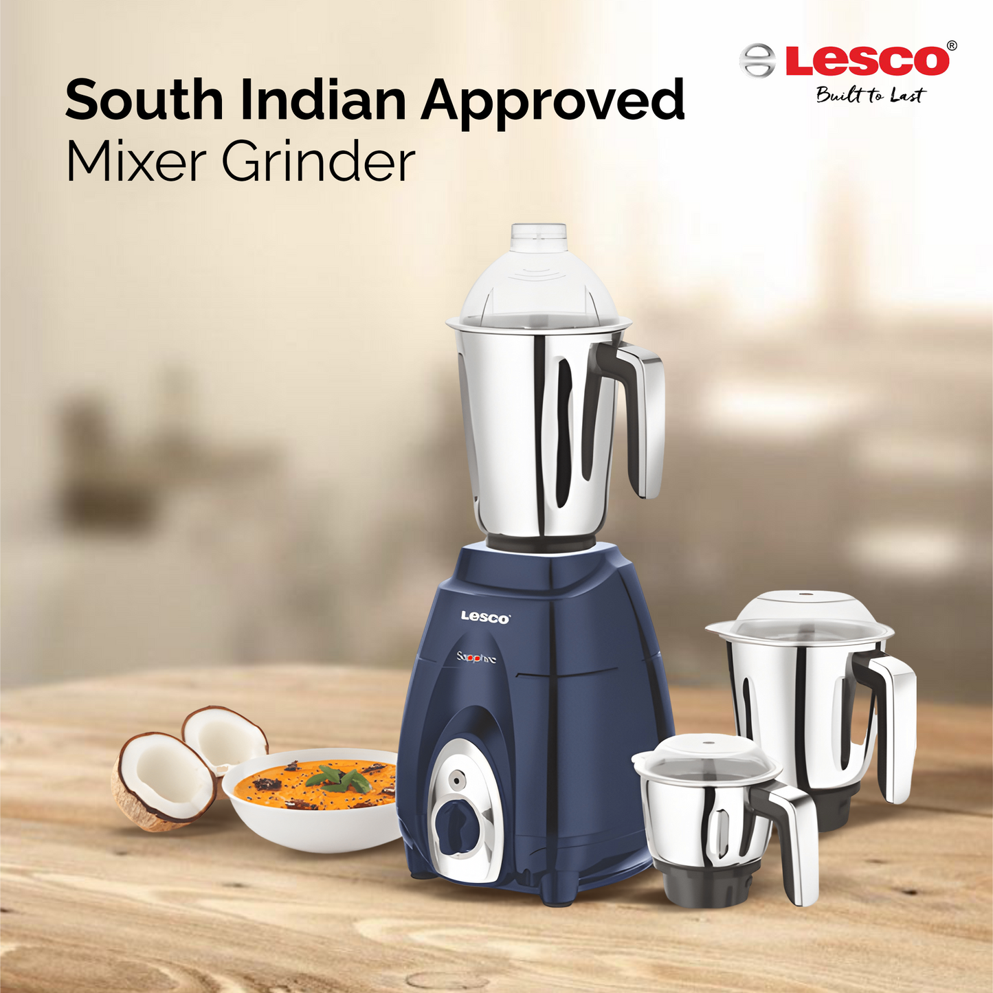 Sapphire 1000 Watts Mixer Grinder with 3 Jars Blue