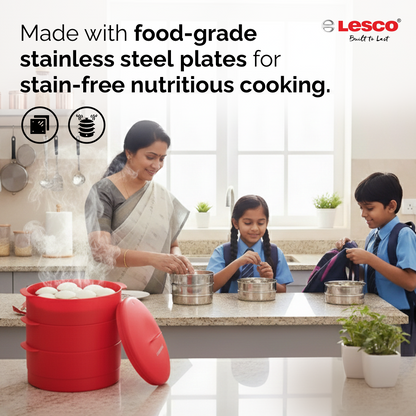 Lesco Smart Steamer with Steel 2 Idli Stands & 1 Appam Stand