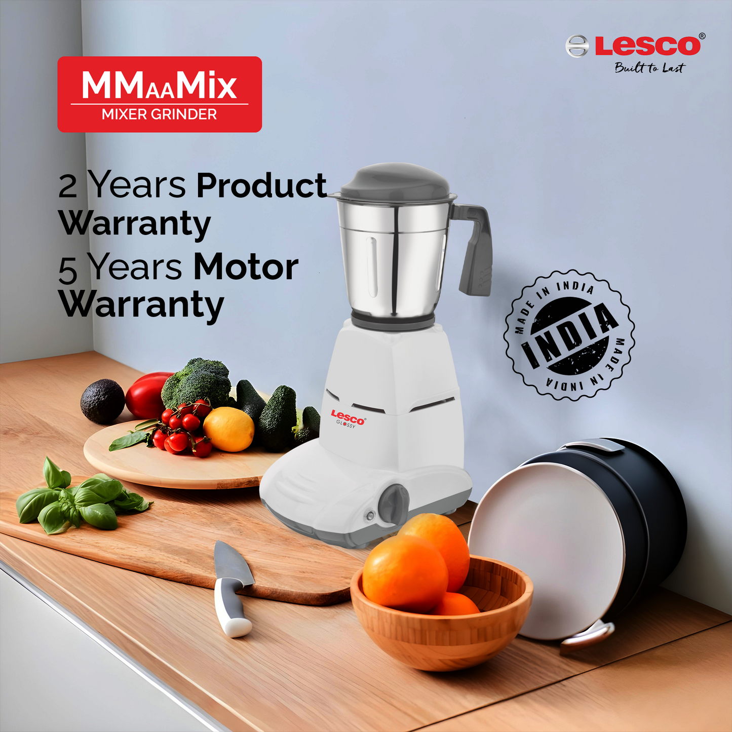 Glossy 550w Mixer Grinder 3 Jar White