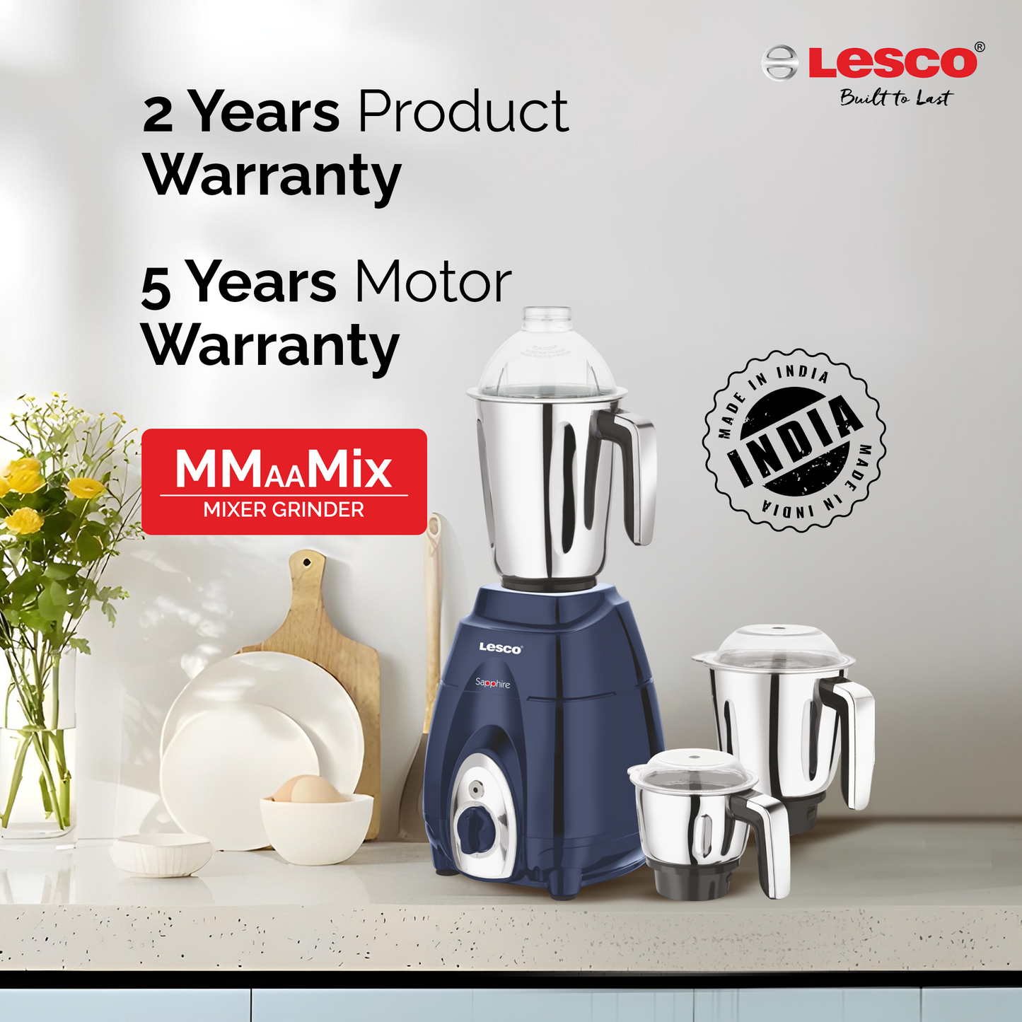 Sapphire 1000 Watts Mixer Grinder with 3 Jars Blue