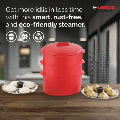 Lesco Smart Steamer with Steel 2 Idli Stands & 1 Appam Stand