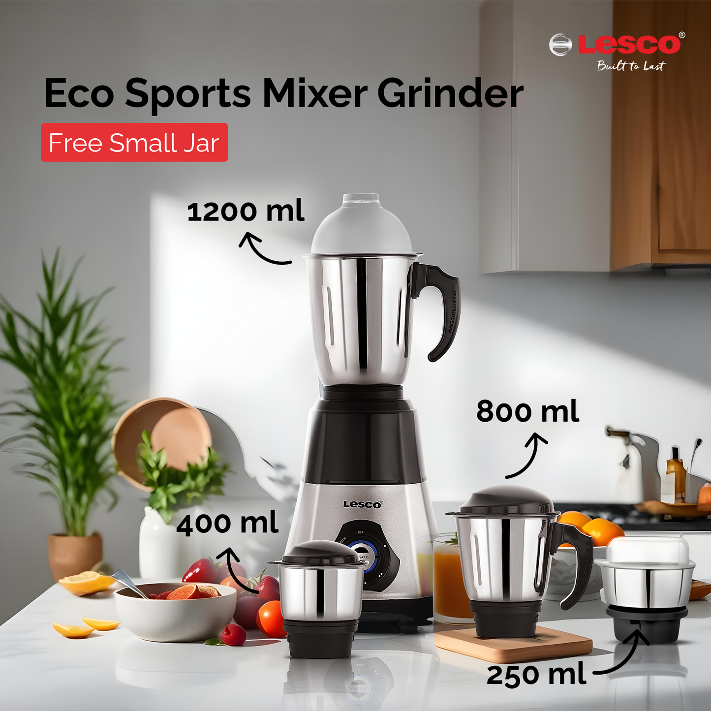 Lesco Mmaamix Eco Sportz 550W Copper Motor Mixer Grinder with free 250ml Jar (1 unit)
