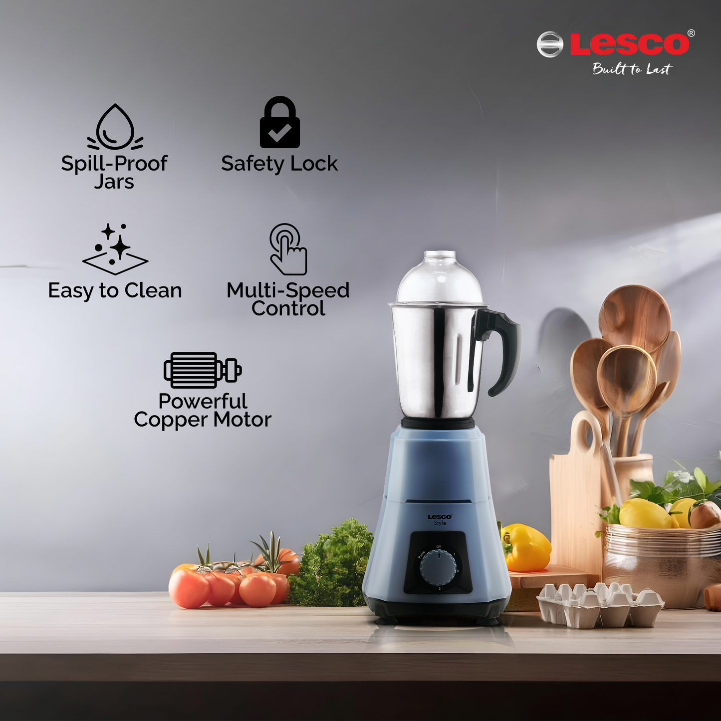 Stylo Mixer Grinder 550 Watts 3 Jars - Blue