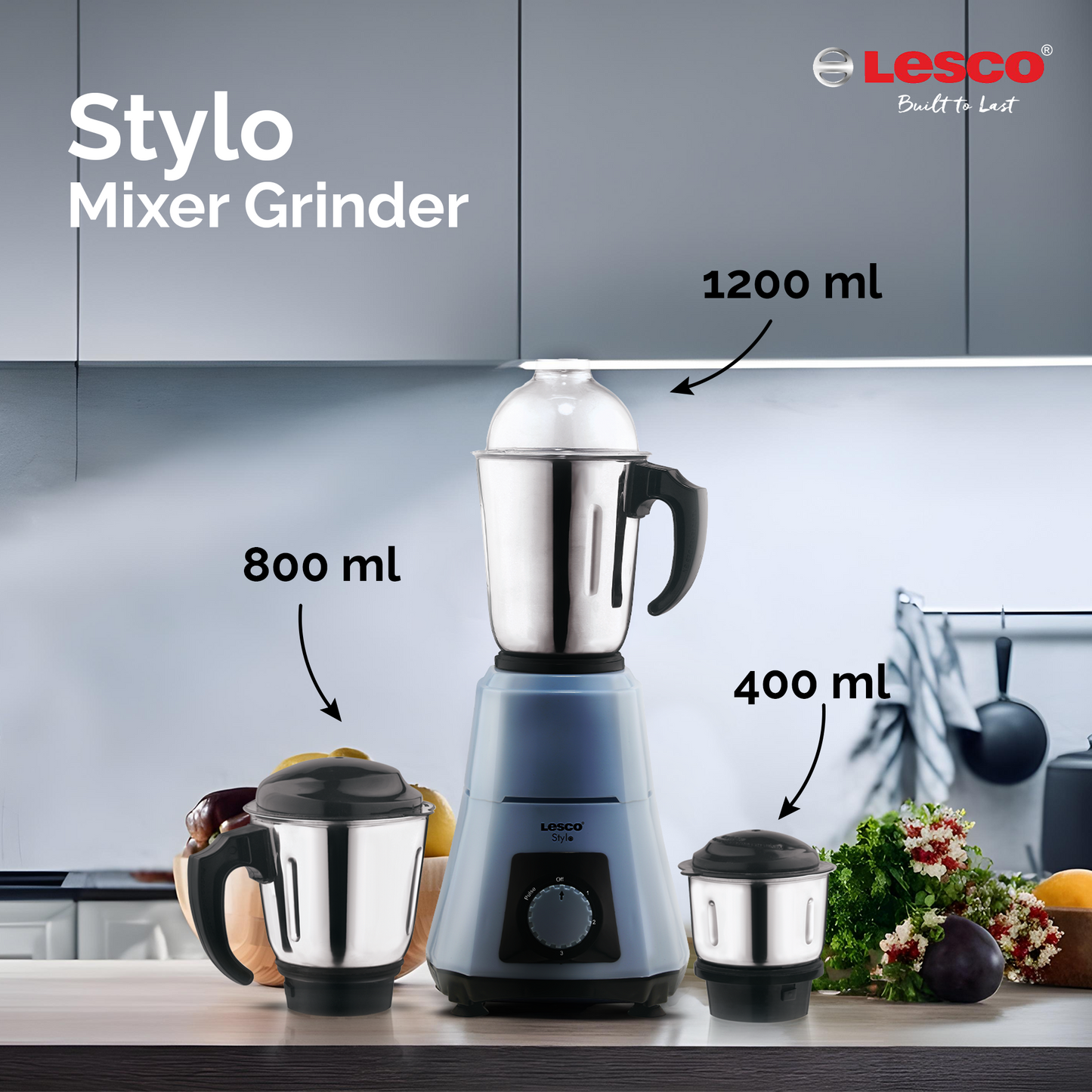 Stylo Mixer Grinder 550 Watts 3 Jars - Blue