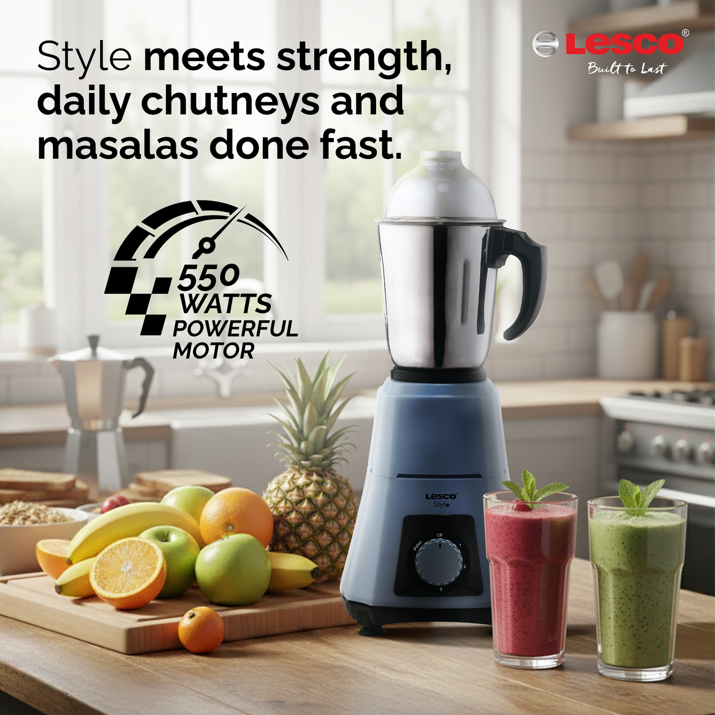 Stylo Mixer Grinder 550 Watts 3 Jars - Blue