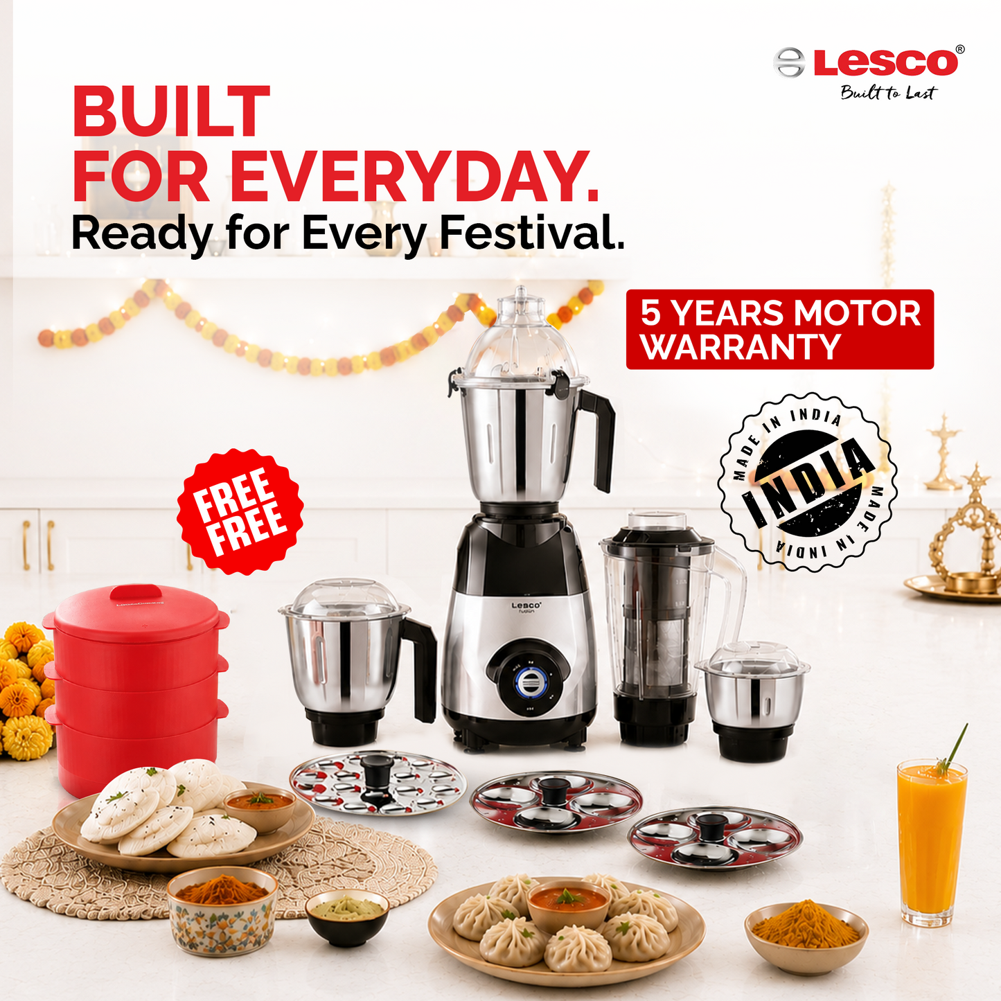 Fusion Sports Pro 750w Mixer Grinder 4 Jar with free Smart Steamer