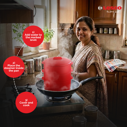 Lesco Smart Steamer with Steel 2 Idli Stands & 1 Appam Stand
