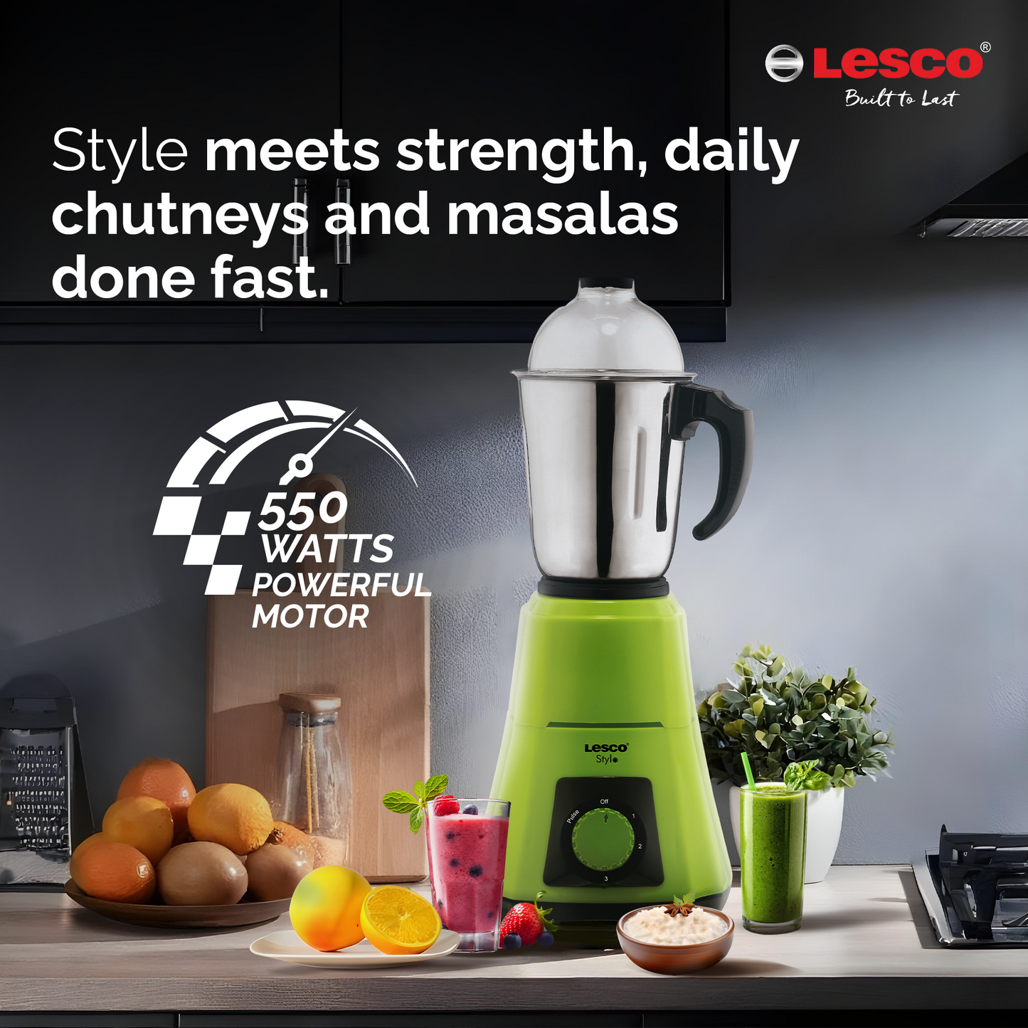 Stylo Mixer Grinder 550 Watts 3 Jars - Green