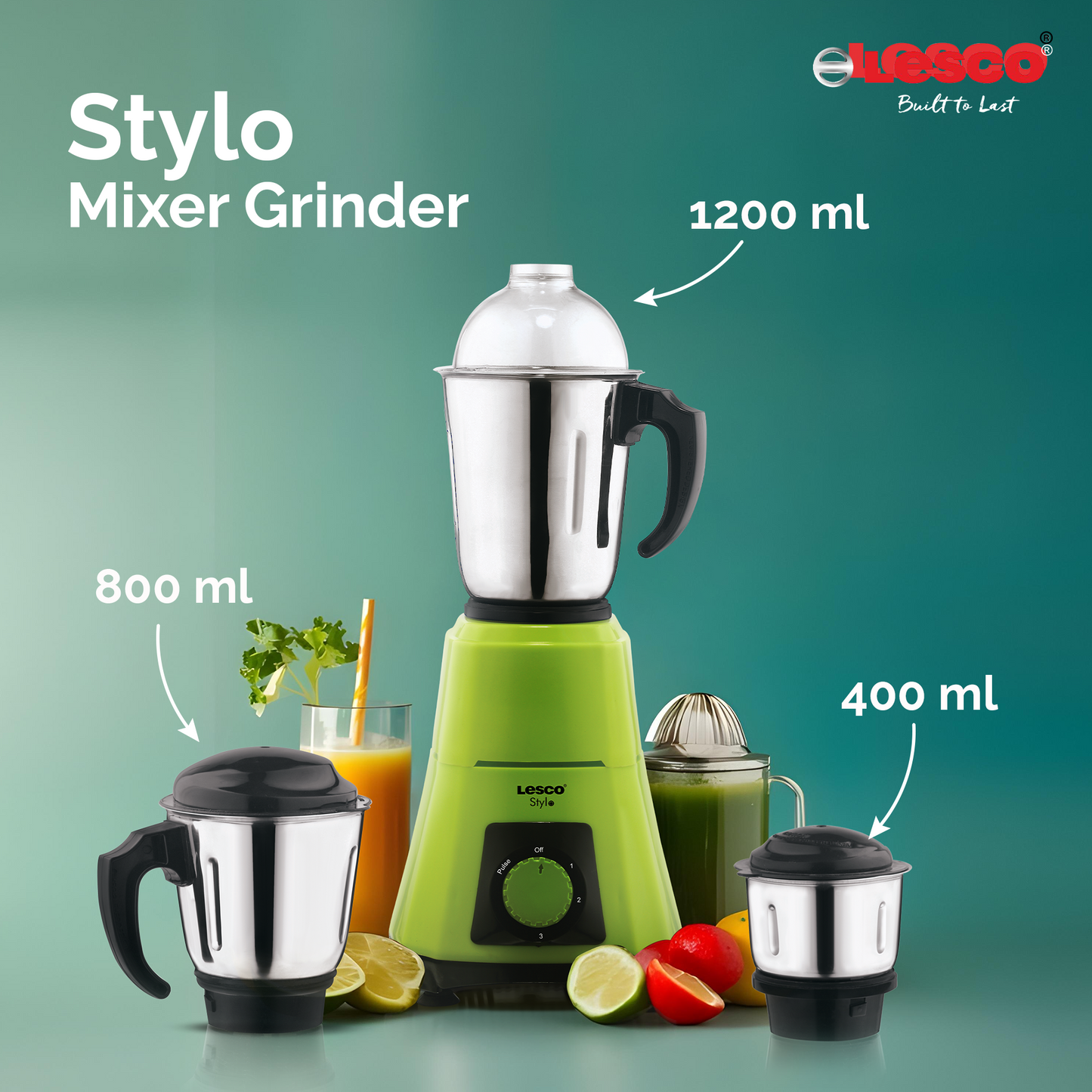 Stylo Mixer Grinder 550 Watts 3 Jars - Green
